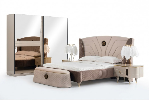 Bett Duebelbett Hotel Bettkummer Duebel Holz Miwwelen Bett Polster Luxusdëschign