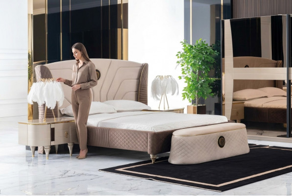 Schlofkummer Duebelbett 160x200cm Luxusbett 2x Nuetsdësch 3tlg. Set Better Neien