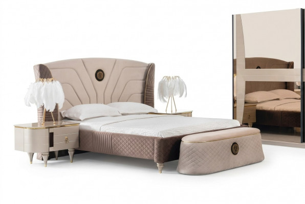 Schlofkummer Duebelbett 160x200cm Luxusbett 2x Nuetsdësch 3tlg. Set Better Neien