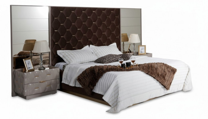 Schlofzëmmer Bett Nuetsdësch Better Duebel Holz Neit Luxus Set 3 Deeler.