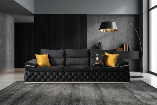 Dreiplazs Couch Design Sofa Modern 4er Sëtz Sofas Zëmmer Miwwelen Schwaarz Polster