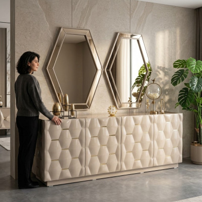 Kommode Schëffläden Holz Sideboard Spigel 3-Deeler Massiv Kommoden Wunnzëmmer Nei