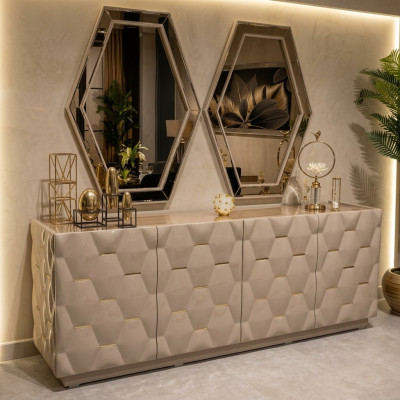 Kommode Schëffläden Holz Sideboard Spigel 3-Deeler Massiv Kommoden Wunnzëmmer Nei