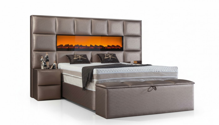 Elegant modern Duebelbett mat geräimegem gepolstertem Kappdeel