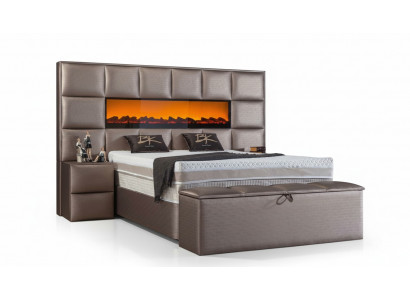 Elegant modern Duebelbett mat geräimegem gepolstertem Kappdeel