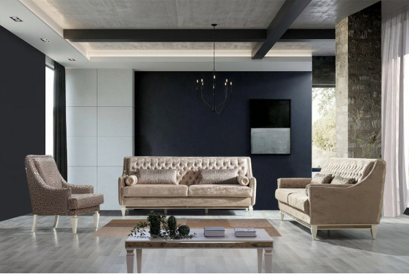 Beige Chesterfield Canapé-Suite 4+3 Sëtzer Stilvollen Sëtz Design Set