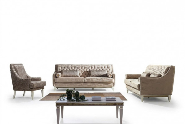 Beige Chesterfield Canapé-Suite 4+3 Sëtzer Stilvollen Sëtz Design Set