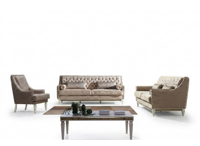 Beige Chesterfield Canapé-Suite 4+3 Sëtzer Stilvollen Sëtz Design Set