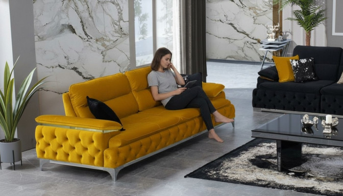 Italieneschen Stil Moderne Dräi-Sëtzer Sofa Wunnlandschaft Textilsofa 3 Sëtzer Nei