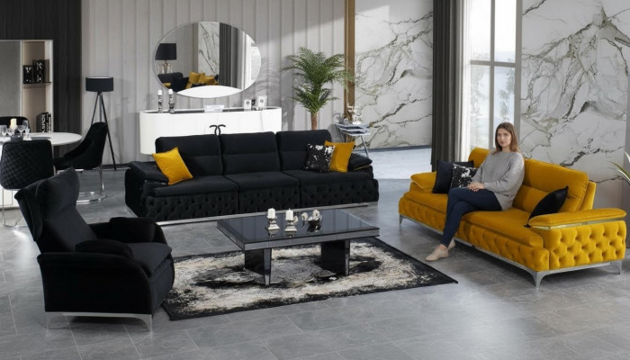 Canapé-Set 3+3 Sëtz Set Design Sofas Polster Couchen Stoff Relax