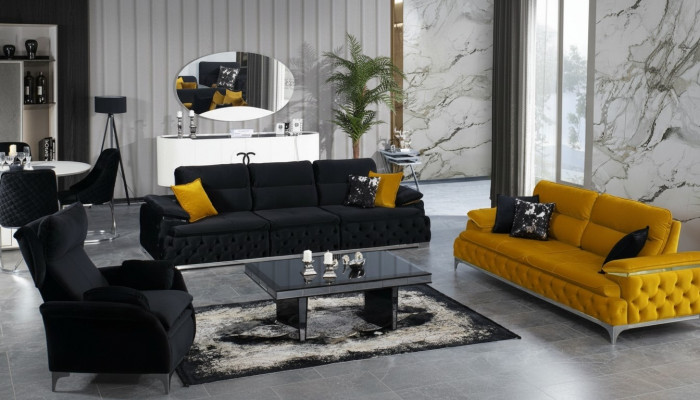 Canapé-Set 3+3 Sëtz Set Design Sofas Polster Couchen Stoff Relax