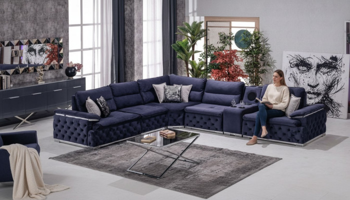 Eckcouch an L-Form Chesterfield Miwwelen Design Sofa Italienesch Miwwelen