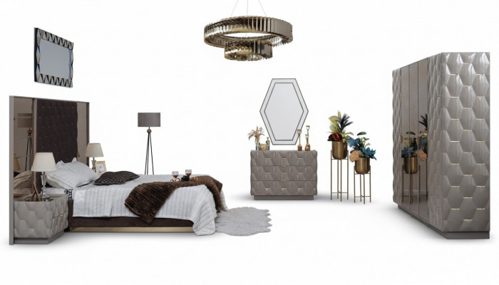 Schlofkummer Bett Nuetdësch Kommod Schaf Spigel 6-stéckeg
