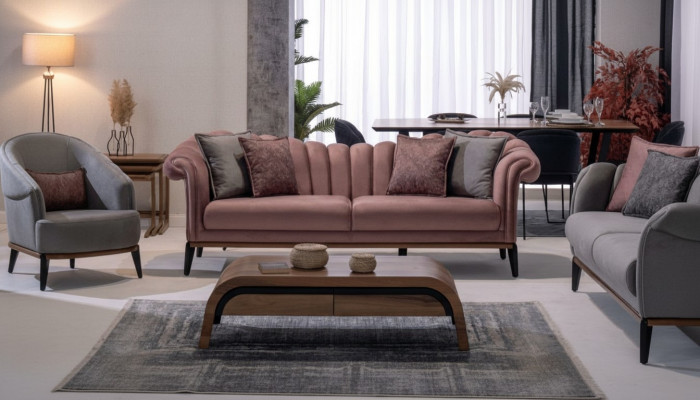 Italienesch Stil 2-Sëtzer Wunnzëmmer Canapé Sofa Polster Sëtz Textil Rosa Nei
