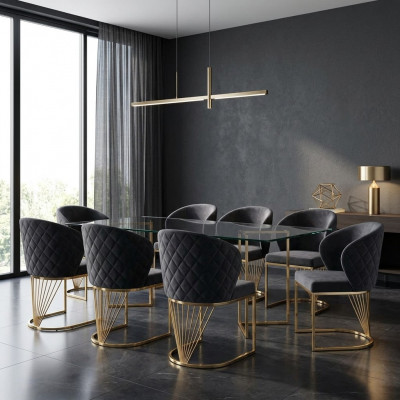 Set vu 8 Still Grupp Lehnstull Polster Still Iesszëmmer Stoff Miwwelen Fauteuil