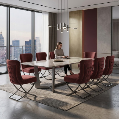 Design Still Set 8 Textilstill Gastro Stoff Iesszëmmer Polster Grupp