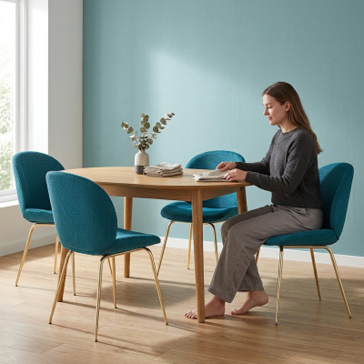 Gepolstert Iesszëmmer Still 4x Stull Grupp Garnitur Stoff Design