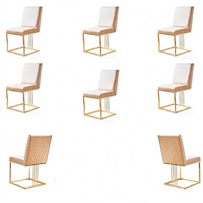 Set vu 6 Designerstühlen: Metall, Textilstoff, gepolstert, Sessel fir Restauranten an Iesszëmmer.