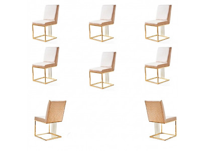 Set vu 6 Designerstühlen: Metall, Textilstoff, gepolstert, Sessel fir Restauranten an Iesszëmmer.