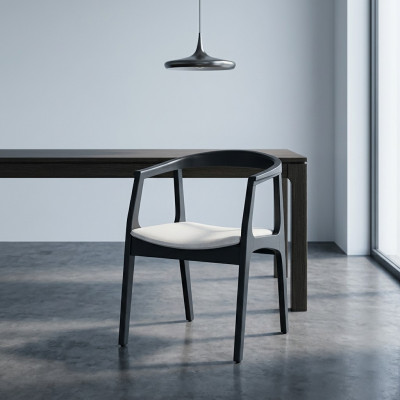Set vu 4x Stull Design Holz Textil Gepolstert Still Gastro Iesszëmmer Stoff