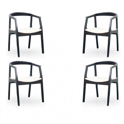 Set vu 4x Stull Design Holz Textil Gepolstert Still Gastro Iesszëmmer Stoff