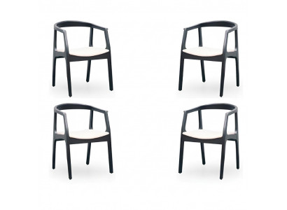 Set vu 4x Stull Design Holz Textil Gepolstert Still Gastro Iesszëmmer Stoff