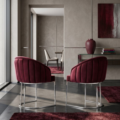 Designer Metall Stoff Polster Still Gastro Iesszëmmer Modern 2x Fotel.