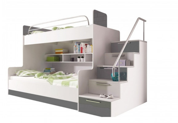 Grau Duebelstéckbett Etagebett Kannerzëmmer Better Héichbett Héichglanz Miwwelen