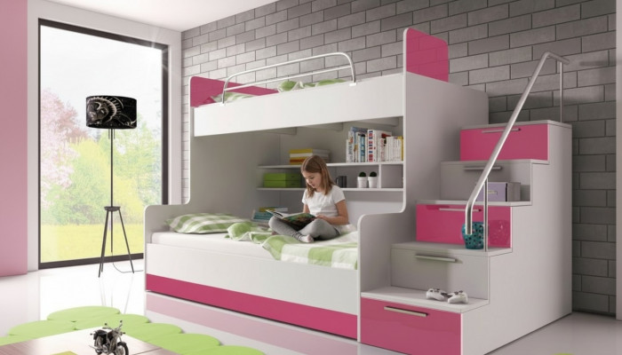 Stockbett Kannerzëmmer Better Héichbett Dubbelstockbett Héichglanz Miwwelen Rosa