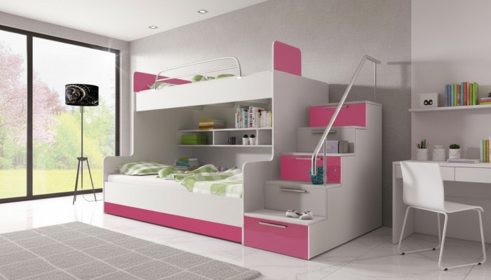Stockbett Kannerzëmmer Better Héichbett Dubbelstockbett Héichglanz Miwwelen Rosa