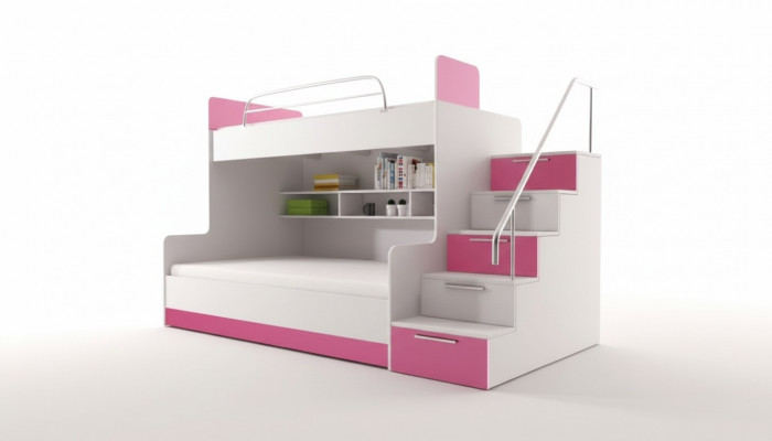 Stockbett Kannerzëmmer Better Héichbett Dubbelstockbett Héichglanz Miwwelen Rosa