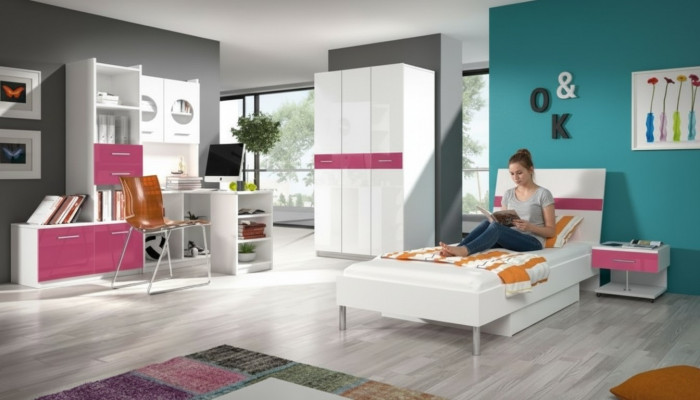 Bett + Nuetsdësch Schlofkummer Jugendzëmmer Kannerzëmmer Set Miwwelen Rosa 2-Deeler.