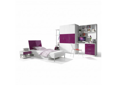 Schlofzëmmer Lila Bett 2x Nuetsdësch Schreifdësch Kannerbett Set 5 Stéck.