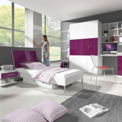 Bett + Nuetsdësch Kannerzëmmer Miwwelen Bett Kannerbett Nuetsdësch 2tlg. Lila Nei
