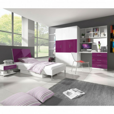 Bett + Nuetsdësch Kannerzëmmer Miwwelen Bett Kannerbett Nuetsdësch 2tlg. Lila Nei