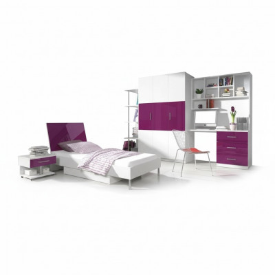 Bett + Nuetsdësch Kannerzëmmer Miwwelen Bett Kannerbett Nuetsdësch 2tlg. Lila Nei