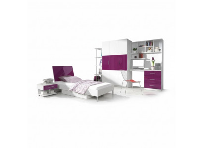 Bett + Nuetsdësch Kannerzëmmer Miwwelen Bett Kannerbett Nuetsdësch 2tlg. Lila Nei