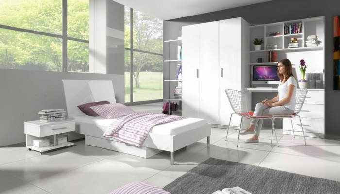Bett + Nuetsdësch - Schlofzëmmer Kannerzëmmer Miwwelen Better wäiss 2tlg Set