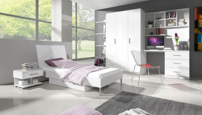 Bett + Nuetsdësch - Schlofzëmmer Kannerzëmmer Miwwelen Better wäiss 2tlg Set