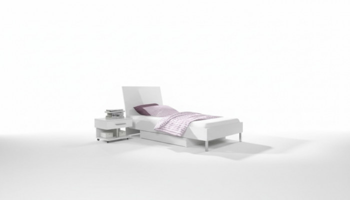 Bett + Nuetsdësch - Schlofzëmmer Kannerzëmmer Miwwelen Better wäiss 2tlg Set