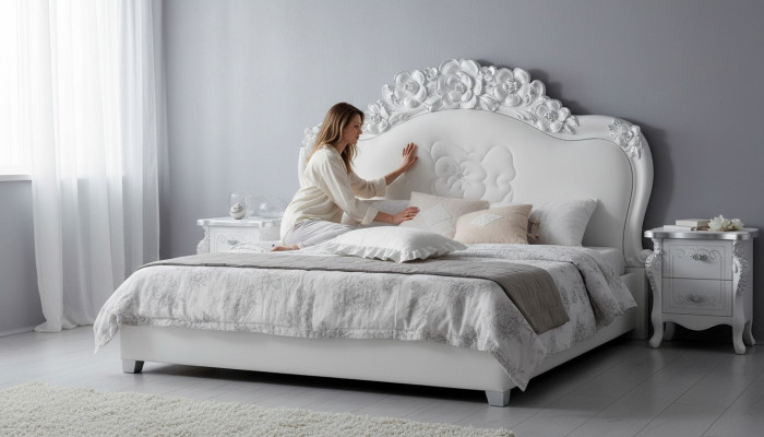 Bett Wäiss Schlofzëmmer Better Holz Luxus Miwwelen Design Klassesch Hotel Duebel