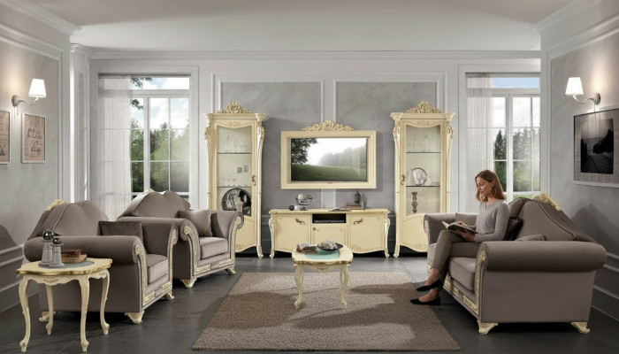 TV-Schränk Holz RTV Wunnwand Wunnzëmmer Klassesch Design Set 2 Stéck Beige Nei