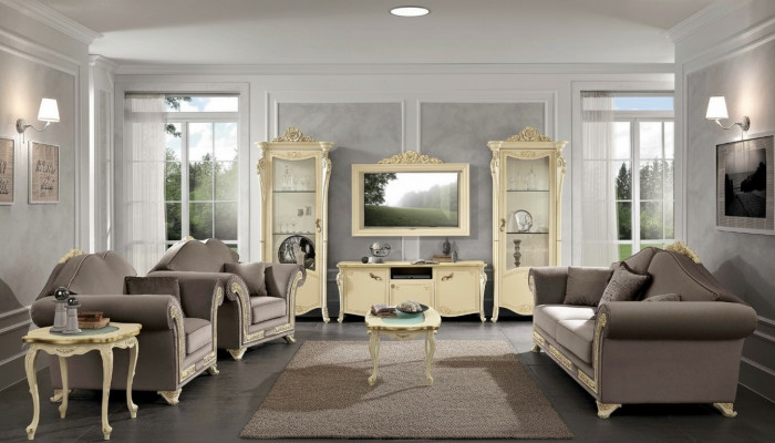 TV-Schränk Holz RTV Wunnwand Wunnzëmmer Klassesch Design Set 2 Stéck Beige Nei
