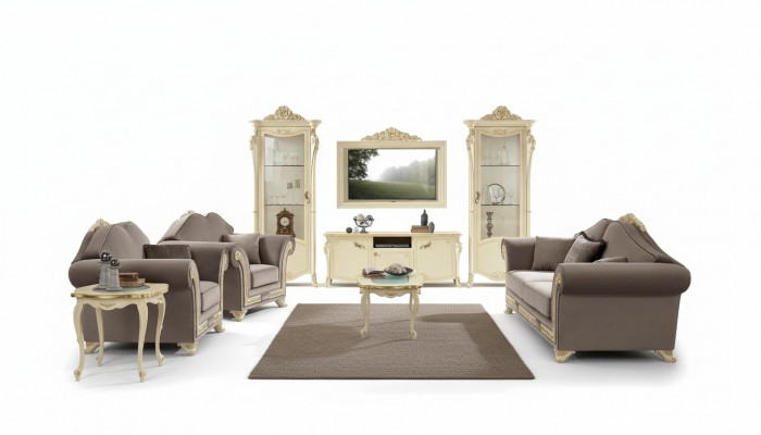 TV-Schränk Holz RTV Wunnwand Wunnzëmmer Klassesch Design Set 2 Stéck Beige Nei
