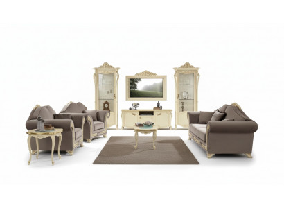 TV-Schränk Holz RTV Wunnwand Wunnzëmmer Klassesch Design Set 2 Stéck Beige Nei