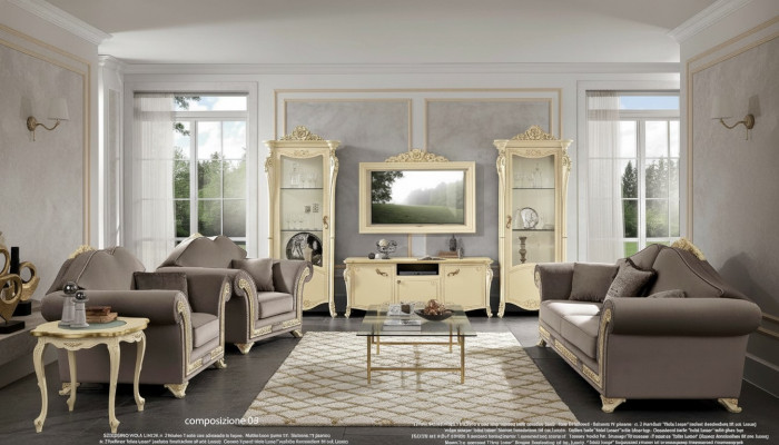 Wunnzëmmer Set Sofagarnitur Holz Wunnzëmmer Klassesch Design Italien Set 9tlg.