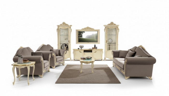Wunnzëmmer Set Sofagarnitur Holz Wunnzëmmer Klassesch Design Italien Set 9tlg.