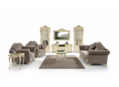 Wunnzëmmer Set Sofagarnitur Holz Wunnzëmmer Klassesch Design Italien Set 9tlg.