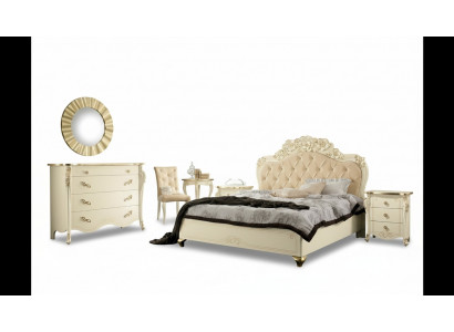 Schlofzëmmer Set Beige Schlofzëmmer Bett Nuetsdësch Kommode Spigel Stull 6 Deeler.