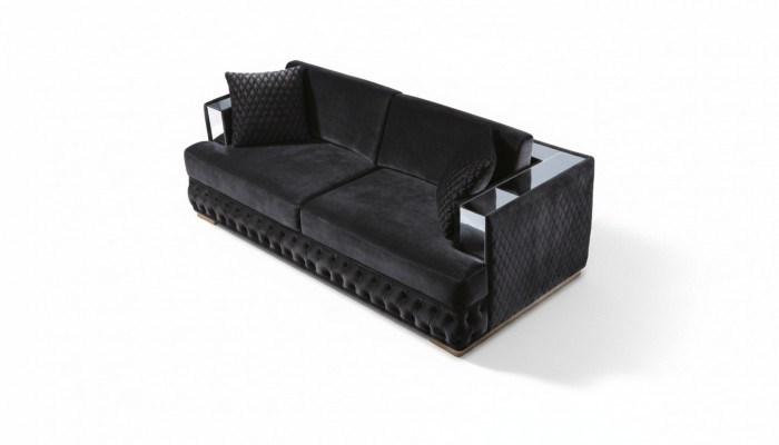 Dreisëtzer Chesterfield Couch Schwaarz Sofas Textil Lieder Sofa Couchen